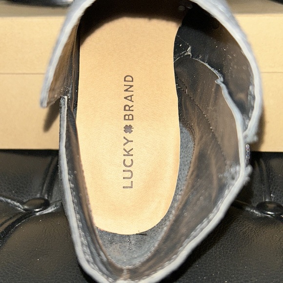 Lucky Brand Yimme Suede Wedge Bootie Black 8.5M 3.25” Wedge New - Picture 5 of 7